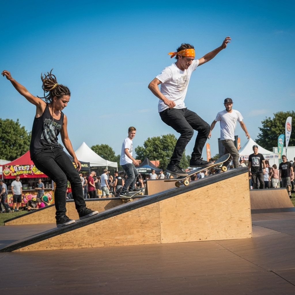Evento de skate con módulos de madera